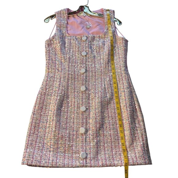 Endless Rose Pink Tweed Mini Dress With Sequins & Buttons Size M Sleeveless - Picture 7 of 16